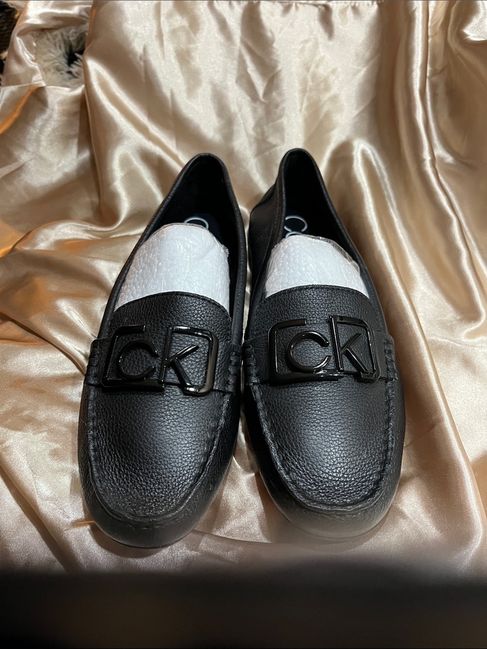 Calvin Klein Black Pebbled Leather Slip-On Loafers with CK Logo